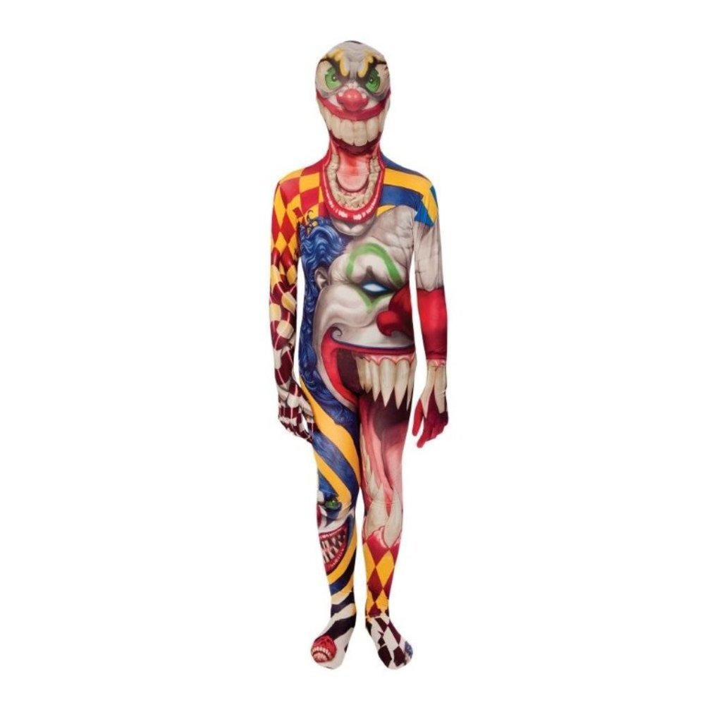 Zombie Clown Skin Halloween Costume 8/10 Morphsuit Jumpsuit 1 Pc Hooded Footed